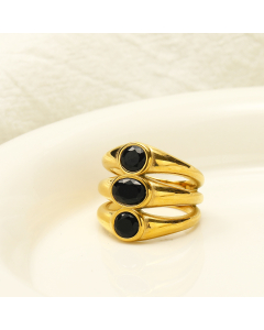 Light Luxury Temperament Three Layers Oval Zircon Inlaid Stainless Steel Ring