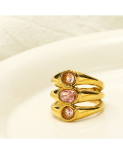 Temperament Three Layers Oval Zircon Inlaid Stainless Steel Ring Wholesale