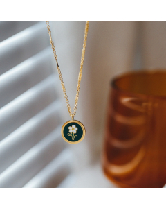 Titanium Steel Green Daisy Necklace with Cross Chain CA7810035