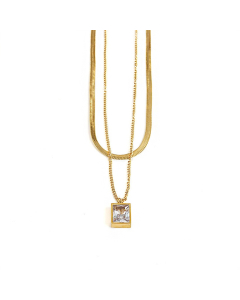 Titanium Steel Layer Necklace With Inlaid Square Zircon Necklace CA7810189