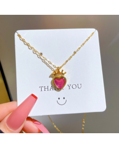 Titanium Steel Microset Gold Plated Heart Crown Necklace