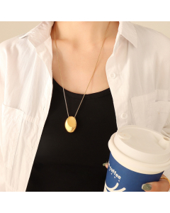 Titanium Steel Necklace Oval Pendant Long Square Chain-Minimalism-Gold Color CA7810019