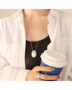 Titanium Steel Necklace Oval Pendant Long Square Chain-Minimalism-Steel Color CA7810019