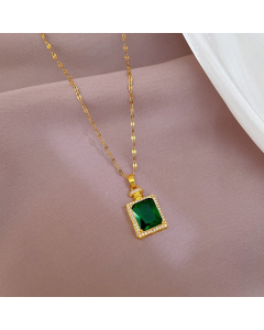 Titanium Steel Zircon Perfume Bottle Shape Pendent Necklace