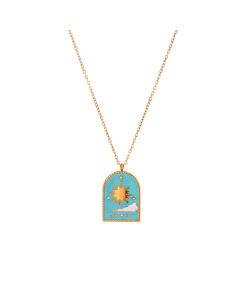 Turquoise Stainless Steel Plated 18K Gold Enamel Sun Planet Tarot Necklace