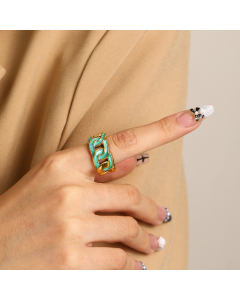 Green Trendy 18K Gold Plated Twist Chain Color Drips Oil Stainless Steel Ring 