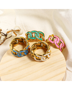 Wholesale INS Style Ring Minimalism Trendy 18K Gold Plated Twist Chain Color Drips Oil Stainless Steel Ring 