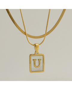 U Double Layer Initial Letter Necklace Inlaid White Shell Pendant Necklace CA7810210