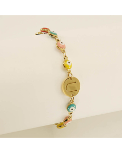 U Evil Eye Drop Oil Initial Letter Stainless Steel Bracelet With 18K Gold Plated