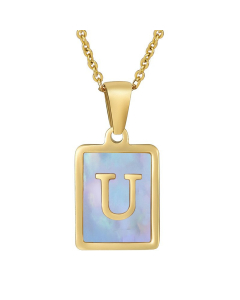 U Gold Plated Necklace Inlaid Blue Shell And Initial Letter Necklace CA7810196