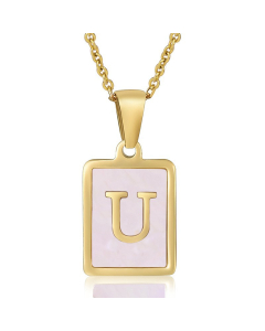 U Gold Plated Necklace Inlaid Pink Shell And Initial Letter Necklace CA7810195