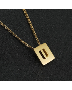 U Gold Plated Square Initial Letter Necklace CA7810194