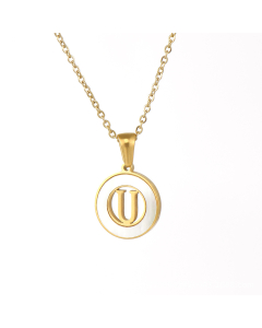 U Hollow Letter With White Shell Necklace CA7810208