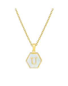 U Initial Letter Hexagon Shape Pendant Necklace And Gold Chain CA7810218