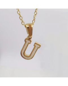 U Initial Letter Inlaid White Shell Stainless Steel Necklace CA7810228