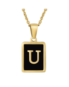 U Initial Letter Necklace Inlaid With Black Shell CA7810215