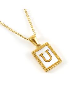 U Initial Letter Necklace Inlaid With White Shell Pendant CA7810216