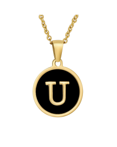 U Initial Letter Necklace With Black Shells CA7810193