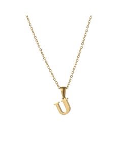 U Mirror Polish Initial Letter Figaro Chain Necklace CA7810227