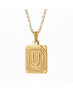 U Square Charms With Initial Letter And Link Chain Necklace CA7810199