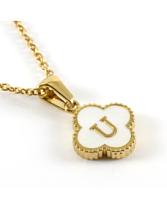 U Stainless Steel Four Clover Necklace With White Shell Charms CA7810222