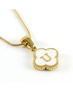 U Wholesale Initial Letter Lucky Clover Necklace Inlaid Nature Shell CA7810197