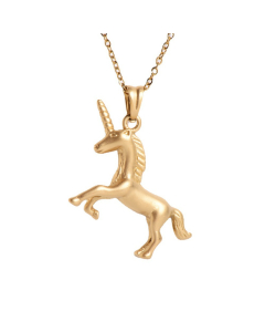 Casting Unicorn Pendant Sandblasted Gold Plated Stainless Steel Necklace