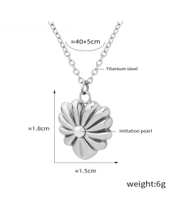Wholesale Stainless Steel Jewelry Set Love Inset Imitation Pearl Necklace Earrings-Steel Color-Necklace