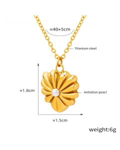 Wholesale Stainless Steel Jewelry Set Love Inset Imitation Pearl Necklace Earrings-Gold Color-Necklace