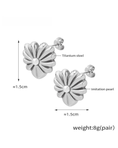 Wholesale Stainless Steel Jewelry Set Love Inset Imitation Pearl Necklace Earrings-Steel Color-Earrings