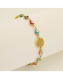 V Evil Eye Drop Oil Initial Letter Stainless Steel Bracelet With 18K Gold Plated
