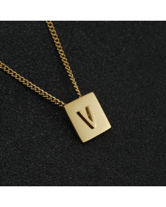V Gold Plated Square Initial Letter Necklace CA7810194