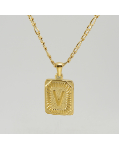 V Hip Hop Style Initial Letter With Curby Chain Necklace CA7810225