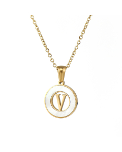 V Hollow Letter With White Shell Necklace CA7810208