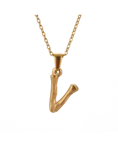 V Initial Letter Bamboo Style Fashion Necklace In Gold Color CA7810198