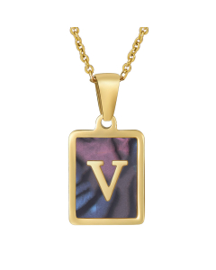 V Initial Letter Necklace Inlaid Black Shell Charms CA7810201