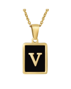 V Initial Letter Necklace Inlaid With Black Shell CA7810215