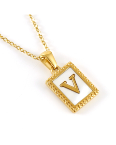 V Initial Letter Necklace Inlaid With White Shell Pendant CA7810216