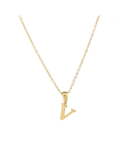 V Mirror Polish Initial Letter Figaro Chain Necklace CA7810227