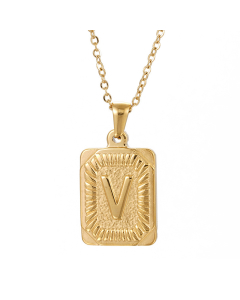 V Square Charms With Initial Letter And Link Chain Necklace CA7810199