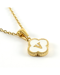 V Stainless Steel Four Clover Necklace With White Shell Charms CA7810222