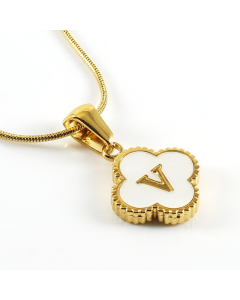 V Wholesale Initial Letter Lucky Clover Necklace Inlaid Nature Shell CA7810197