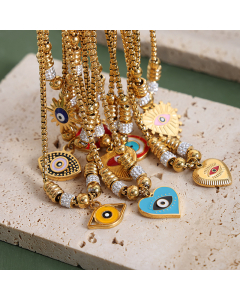 Wholesale Vintage Personality Exaggerated Enamel Heart Round Star With Eye Pendant Titanium Steel Bracelet