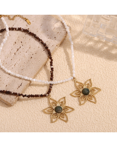 Wholesale Stainless Steel Necklace Petal Pendant Handmade Natural Stone Necklace