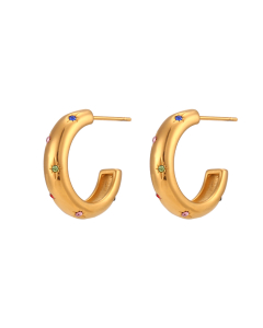 Vintage Stainless Steel C Shape Stud Earring With Colorful Zircon  LY881018-11