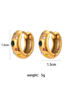 Vintage Stainless Steel Round Earring With Colorful Zircon  LY881018-10