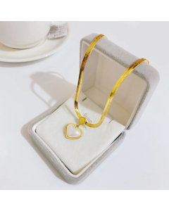 Vintage Style Stainless Steel Necklace With Heartshape Pearl In Gold Color CA7810110