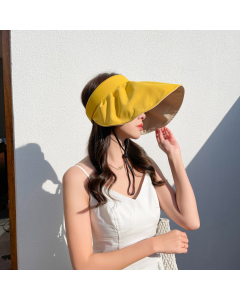 Visor Hat-Sun Protection-Summer-Beach-Vacation-Reversible-Two Sides-Casual Style-Outer Bright Yellow Inner Khaki-HC680709-3