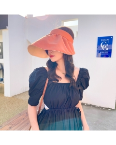 Visor Hat-Sun Protection-Summer-Beach-Vacation-Reversible-Two Sides-Casual Style-Outer Orange Inner Khaki-HC680709-7