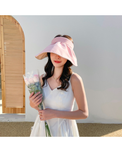 Visor Hat-Sun Protection-Summer-Beach-Vacation-Reversible-Two Sides-Casual Style-Outer Pink Inner Beige-HC680709-8